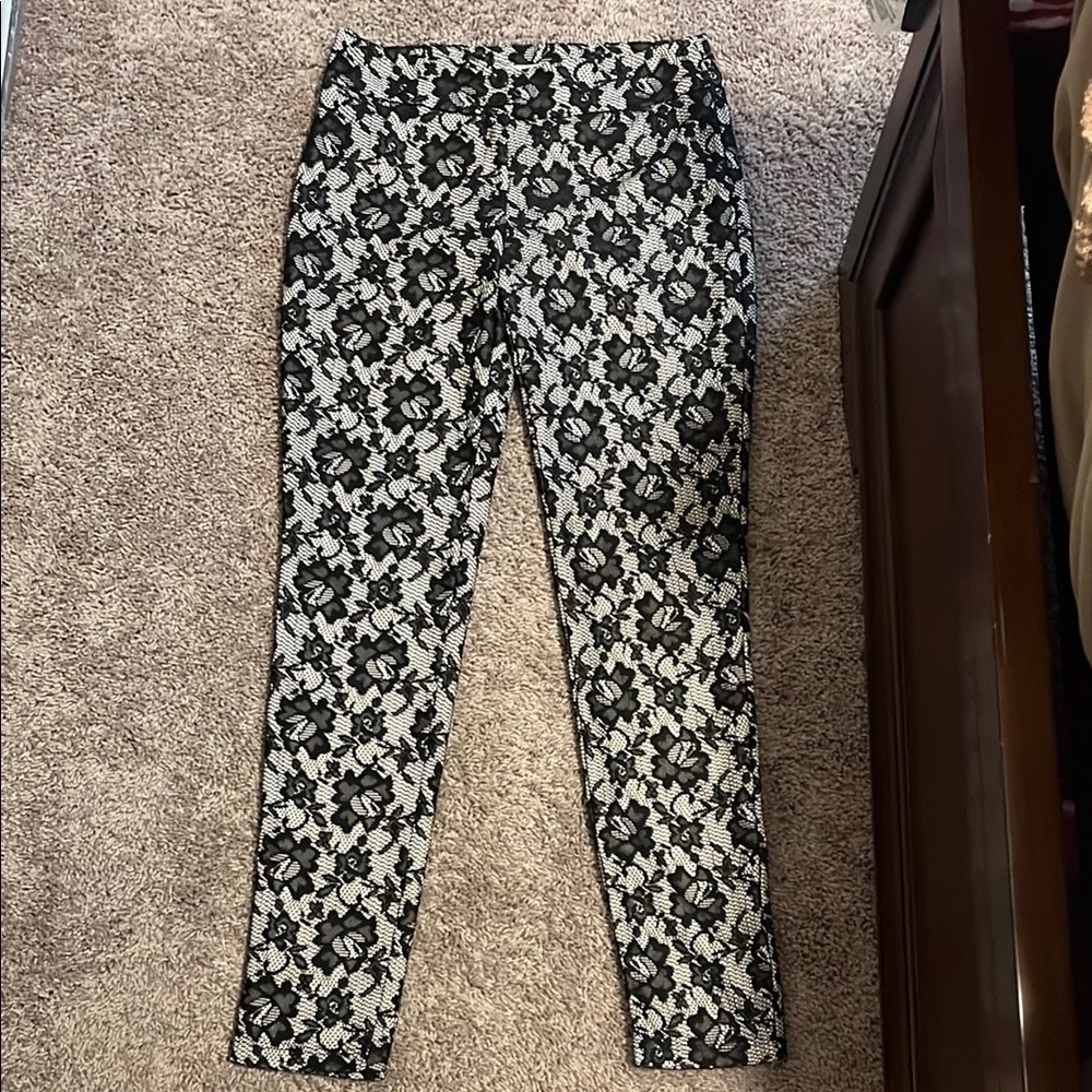 Floral Black and White Women's Pants